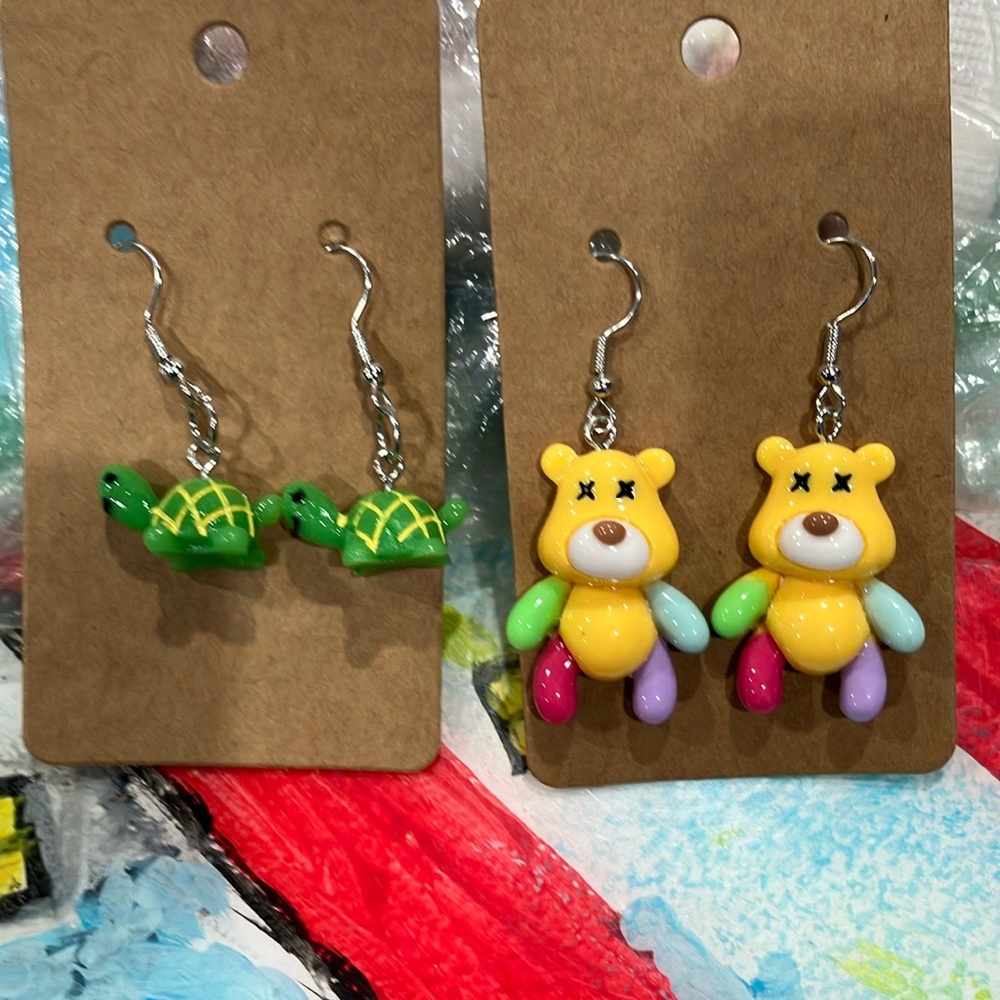 Colorful Bear and Turtle Earrings